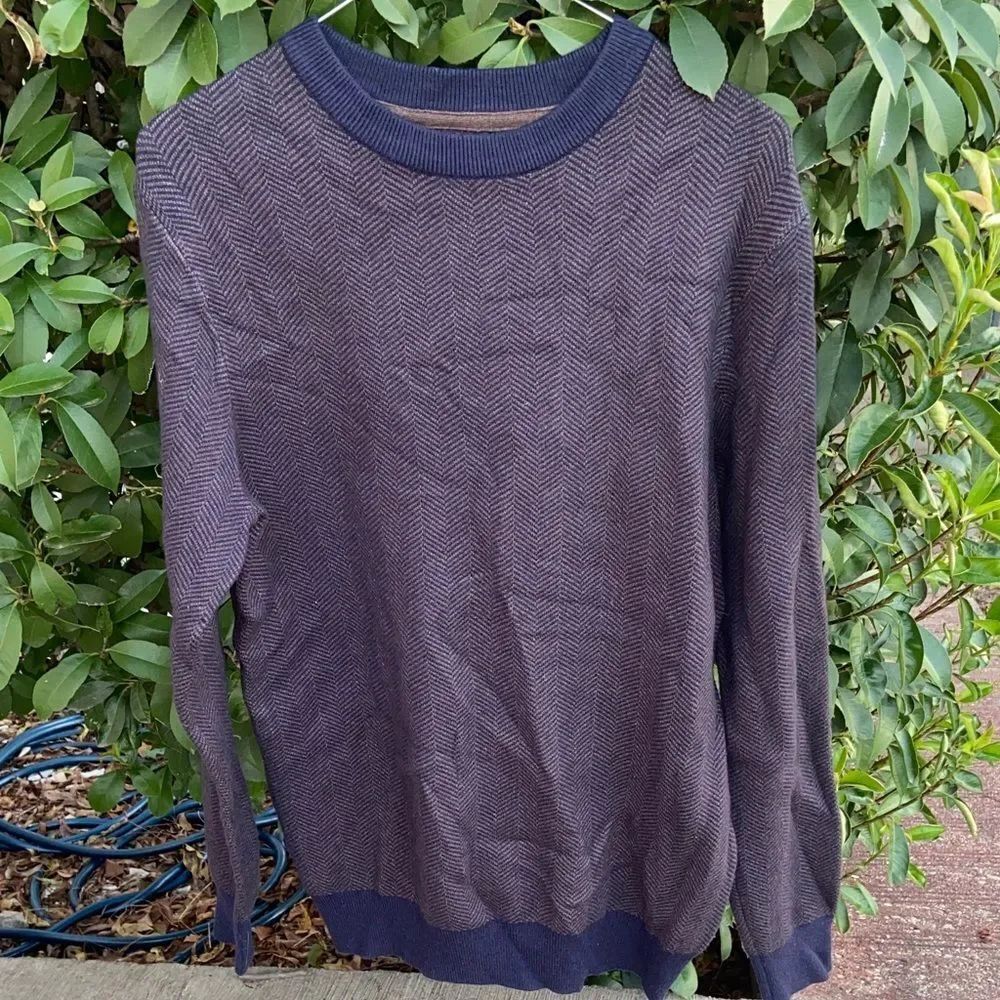 Men's Lachlan Navy and olive green herringbone Sweater